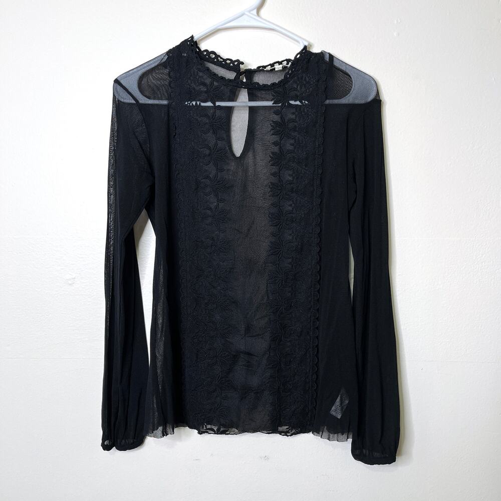 Weston Sheer Lace Mesh Blouse Top Medium‎ Black Long Sleeve Whimsygoth Witchy